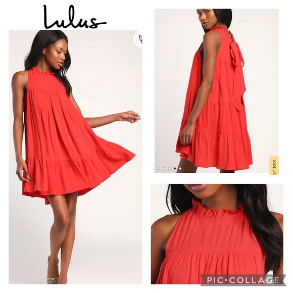 Lulus Tier for It Red Tiered Ruffled Tie-Back Mini Dress size XL - Picture 5 of 12